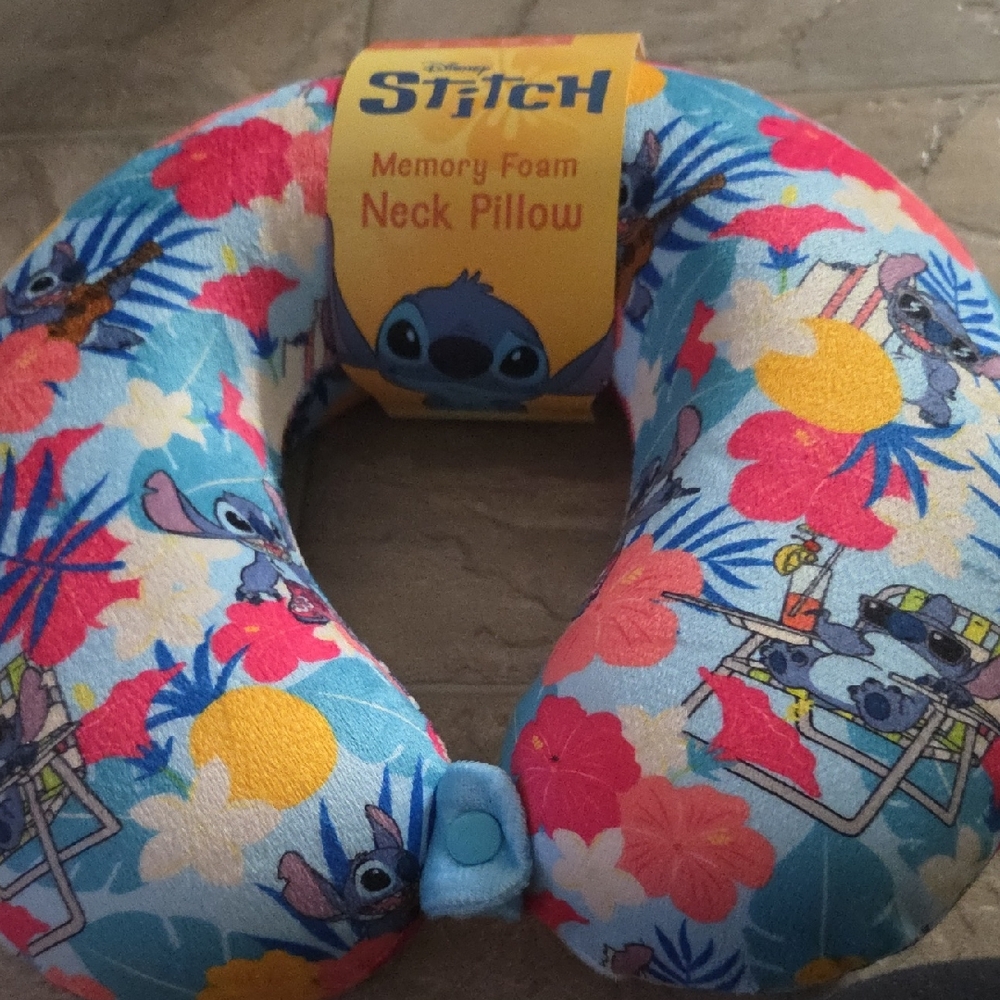 Disney Stitch Memory Foam Neck Pillow - Blue and Pink